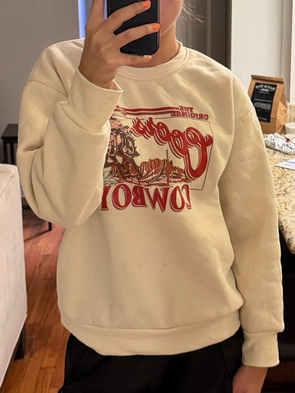 Coors Cowboy Crewneck Sweatshirt with Vintage Rodeo Graphic - Cream